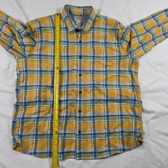 L.L.Bean Traditional Fit Mens Large Yellow Plaid Button Front Shirt Long Sleeve - Picture 8 of 9